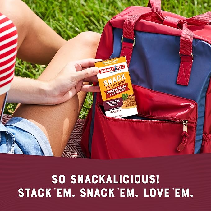Bumble Bee Snack On The Run! Protein Snack Pack - BBQ Chicken Salad with Crackers - 12g Protein per Box - Ready to Eat Easy-Open Canned Chicken Salad (Pack of 1)
