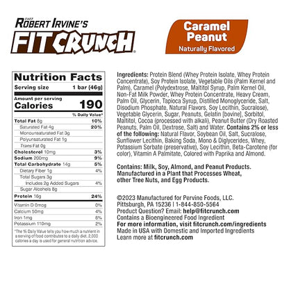 FITCRUNCH Snack Size Protein Bars, 6-Layer Baked Bar, 3g of Sugar, Gluten Free & Soft Cake Core (9 Bars, Caramel Peanut)