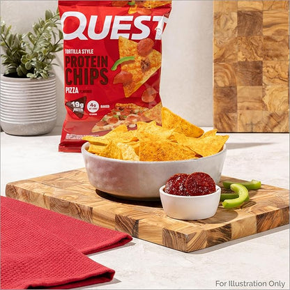 Quest Nutrition Pizza Tortilla Style Protein Chips, 19g Protein, 4g Net Carbs, High Protein Snack, Low Carb, Gluten Free, 1.01 oz bags, 12 Count