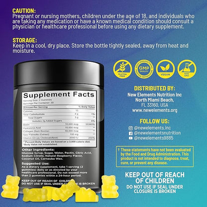 Biotin Gummies with Collagen Vitamin D3 Saw Palmetto & Hyaluronic Acid for Hair Skin and Nails, Hair Growth Supplement for Men & Women | Non-GMO | Gluten-Free | Natural Pineapple Flavor
