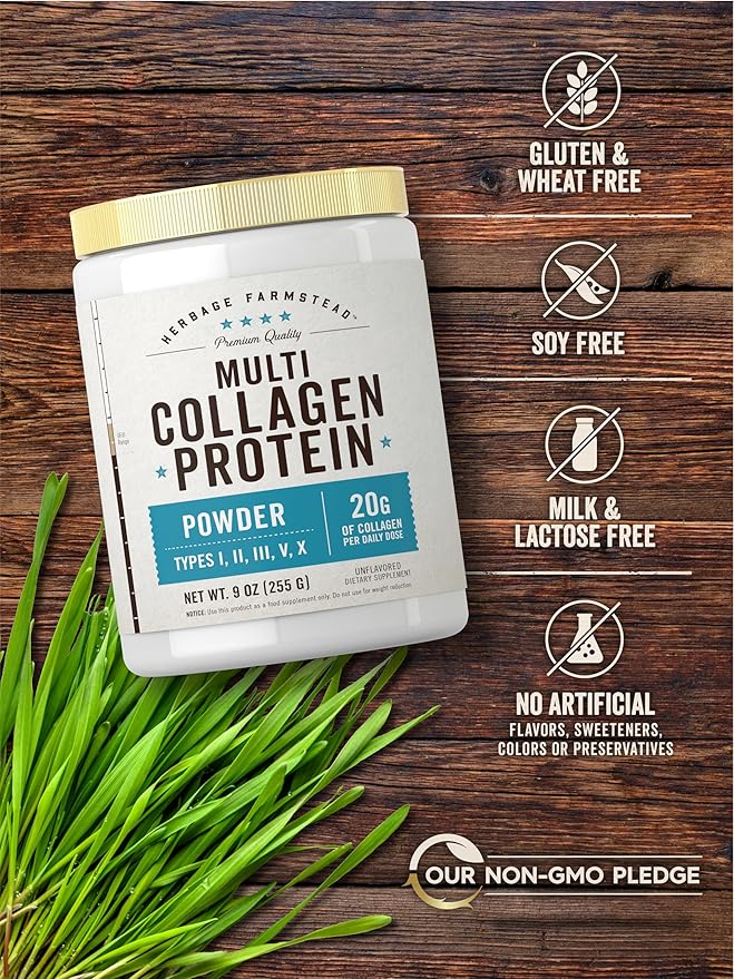 Carlyle Multi Collagen Protein Powder | Type I, II, III, V & X | 9 Oz | Peptides Premium Blend | Unflavored | for Women and Men | Non-GMO and Gluten Free | 25 Servings | by Herbage Farmstead