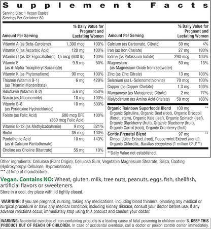 Rainbow Light Prenatal Multivitamin One + for Women | 60 Caplets | Essential Nutrition for Mom & Baby | Real Food Nutrients | Prenatal Botanical & Probiotic Blend