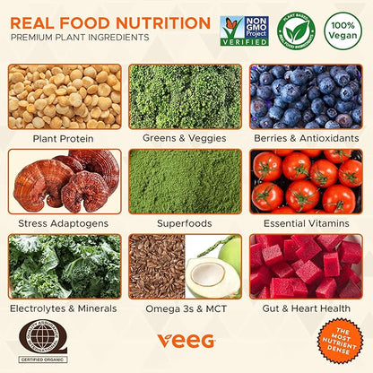 Veeg Plant Protein Powder – Vegan Protein Shake & Collagen Boost. Pea Protein, MCT, Probiotics & Multivitamin. 10 Supplements in 1. Daily Energy, Immunity & Wellness. 15 Servings (Vanilla)