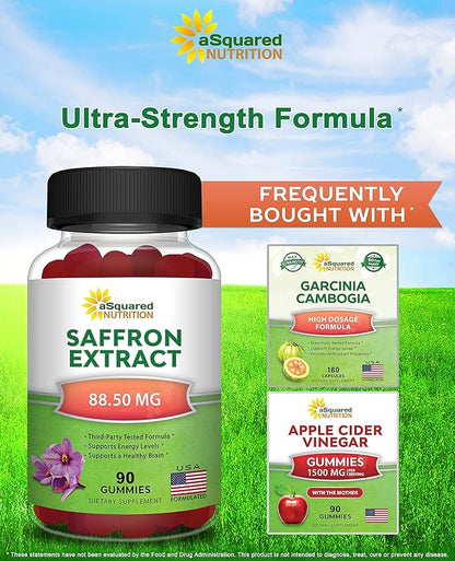 aSquared Nutrition Saffron Gummies - Saffron Extract Supplement - Pure Gummy Supplements Alternative to Capsules, Pills, Powder & Tea