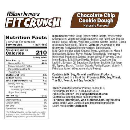 FITCRUNCH Snack Size Protein Bars, 6-Layer Baked Bar, 3g of Sugar, Gluten Free & Soft Cake Core (9 Bars, Chocolate Chip Cookie Dough)