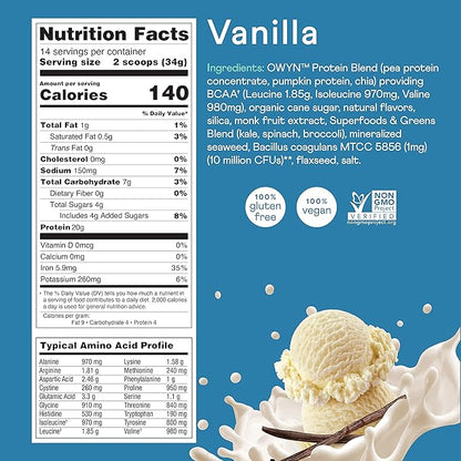 OWYN Only What You Need Plant-Based Protein Powder, Smooth Vanilla, 1.05 lbs