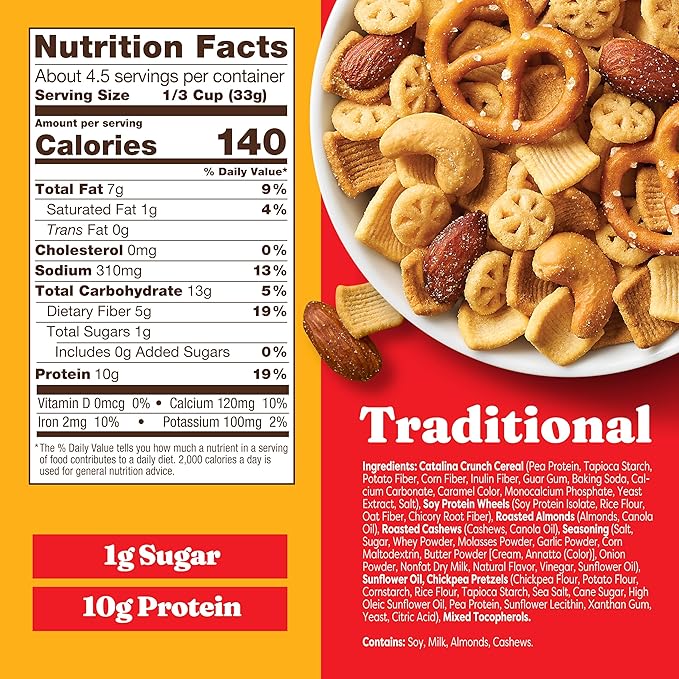 Catalina Crunch Protein Snack Mix - 10g Protein, 1g Sugar per Serving - Good Source of Fiber, Keto, Gluten Free - Traditional, 5.25 Ounce Bag (Pack of 1)