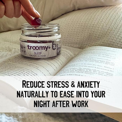 Troomy Sleep Gummies for Adults and Kids, Great Tasting Black Raspberry, Red Reishi Mushroom, Easy Restful Natural Sleep Aid, 60 Count