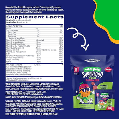 Sour Punch Superfood Gummies for Kids – Kids Multivitamin Gummies with 16 Fruits & Vegetables, Fiber, Zinc & Iodine – Immune & Wellness Support, Great Tasting