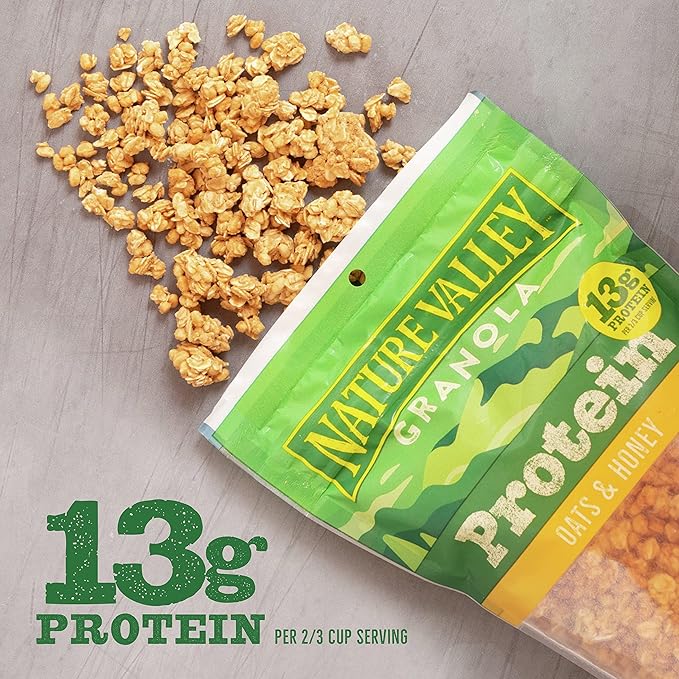 Nature Valley Protein Granola, Oats and Honey, Family Size, Resealable Bag, 17 OZ (Pack of 2)