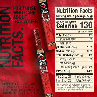 Jack Link's Beef Steak, Original - Protein Snacks, Beef Jerky Meat Snack with 23g of Protein, Made with 100% Beef, Individually Wrapped Bulk Snack Pack, Keto Friendly - 2 Oz. (12 Count)