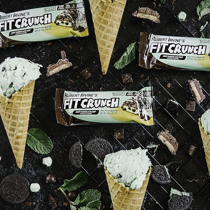 FITCRUNCH Snack Size Protein Bars, World’s Only 6-Layer Baked Bar, 3g of Sugar & Soft Cake Core (18 Bars, Mint Chocolate Chip)