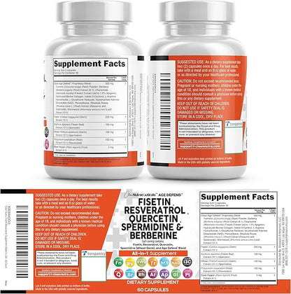 Clean Nutra Fisetin Quercetin Resveratrol Spermidine - Longevity Supplement with NAD Berberine Apigenin | Anti Aging Cellular Health Support Capsules 90 Count