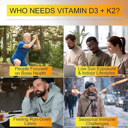 KEY ELEMENTS Vitamin D3 K2 10,000 IU with Magnesium Glycinate 400mg & Saffron 88.5mg - Mood, Immune, Bone Health - Vitamin D and K (MK-7) 200mcg - Non-GMO, Gluten-Free Softgels for Women & Men