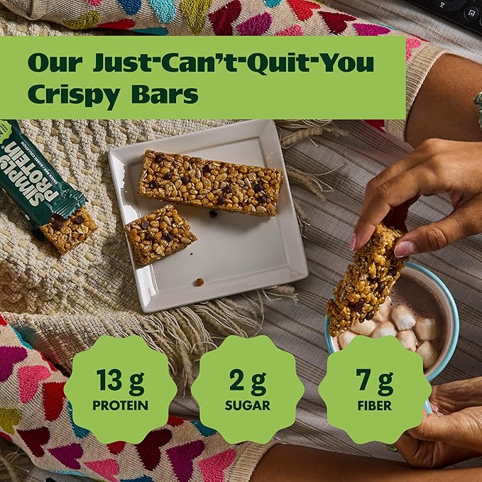 Simply Protein - Lemon Coconut Crispy Bars - Plant Based Protein Bars - Low Carb, Low Sugar, High Fiber - 13g Protein, 2g Sugar, 7g Fiber - Vegan, Gluten Free, Non GMO, Kosher - 24 Bars