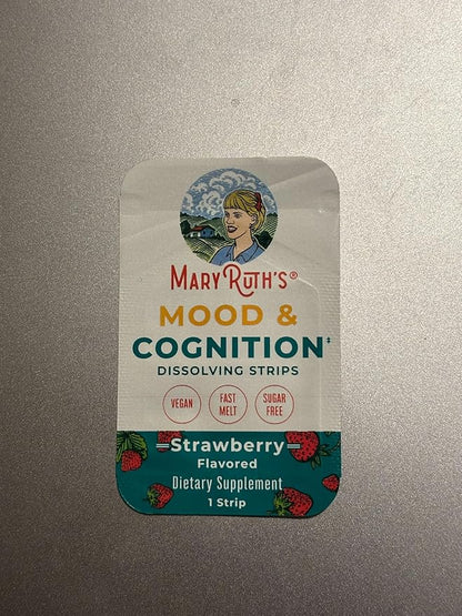 Mood & Cognition Dissolving Strips by MaryRuth's | Vitamin B12 | Vitamin B6 | Saffron | Folate | B Vitamins | Sugar Free | Strawberry Flavor | Vegan | Gluten Free | Dairy Free | 30 Count