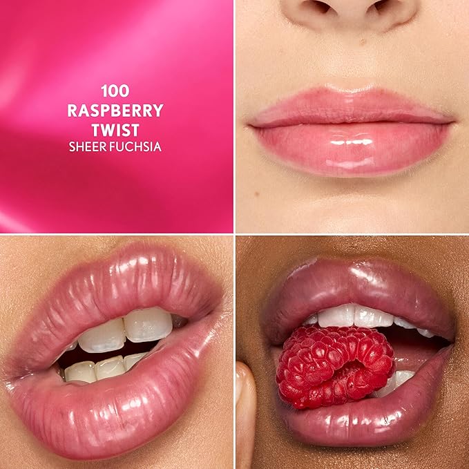 COVERGIRL Clean Fresh Squishy Glaze™ Lip Butter Balm, Flavored, Non-Sticky, with Vitamin E & Shea Butter – 100 Raspberry Twist (Sheer Fuchsia)