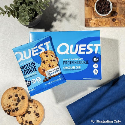 Quest Nutrition Chocolate Chip Protein Cookie, 15g Protein, 1g Sugar, 2g Net Carbs, Keto Friendly, High Protein, Low Carb; 4 Count