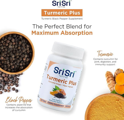 Turmeric Plus Joint Support Supplement – Turmeric Curcumin with Black Pepper for Digestion and Immune Support – Non-GMO, Organic Turmeric for Inflammatory Response, 500mg (60 Tabs)