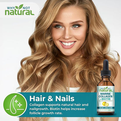 Why Not Natural Liquid Collagen Plus Biotin Drops for Women and Men - Supplement for Hair, Skin, and Nails