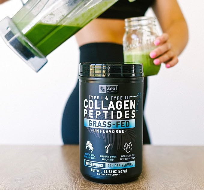 Zeal Naturals Hydrolyzed Collagen Peptides Powder, 10g Protein | Grass-Fed Collagen for Women & Men | Essential Amino Acids | Hair, Skin, Nails, Bone Health | 60 Servings, Unflavored, 23.53 oz.
