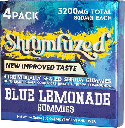 Shrumfuzed - Proprietary Nootropic Gummy 3200mg, Now with New Improved Taste - Lion's Mane, Reishi, Chaga, and Cordycep Nootropic Mushroom Blend (4, Blue Lemonade)