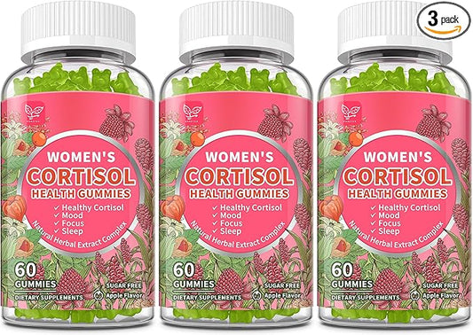 Cortisol Gummies for Women,Cortisol Manager with Ashwagandha,Magnesium,L-theanine,Phosphatidylserine,Rhodiola Rosea,Black Pepper for Mood Support,Adrenal Balance,Sleep,Vegan,Apple Flavor,180 Count