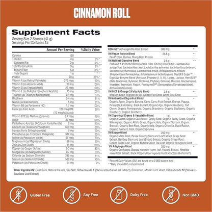 VitaHustle ONE Vegan Cinnamon Roll Protein Powder - 20g Plant Protein Meal Replacement with 86+ Superfoods & Greens, Probiotics + No Bloat Digestive Blend - Dairy Free, Gluten Free (15 Servings)