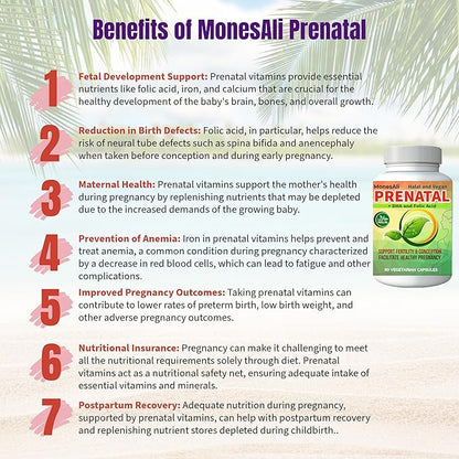 Prenatal Vitamins for Women | Postnatal | Vegan, Halal Gelatin Free | with Folate, Iron & Biotin | Supports Pregnancy, Postpartum Energy & Hair Health, 90 Capsules