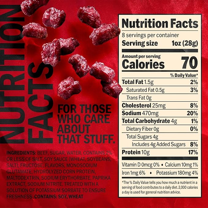 Jack Link's Beef Tender Bites, Teriyaki, Half Pounder Bag - Flavorful Meat Protein Snacks for Lunches, 10g of Protein and 70 Calories per Serving, Made with 100% Beef