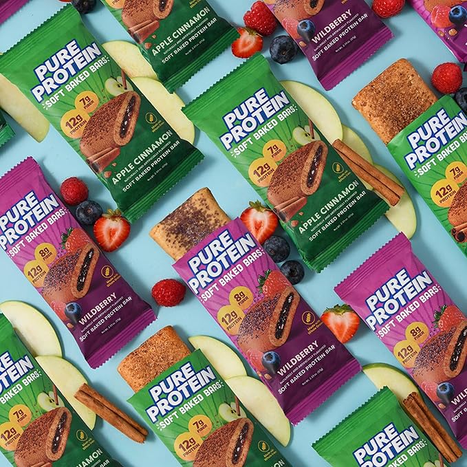 Pure Protein Wildberry Soft Baked Protein Bars – 12g Protein, 8g Fiber, Whole Grain Breakfast Bars, High Fiber, Individually Wrapped Protein Snacks for On-the-Go – 10 Count