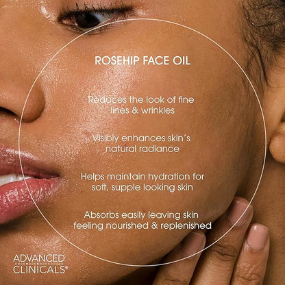 Advanced Clinicals Rosehip Oil For Face With Vitamin E + Botanicals Helps Improve Look Of Dark Spots, Wrinkles, Fine Lines, & Uneven Looking Skin Tone | Moisturizing Skin Care Face Serum, 2-Pack