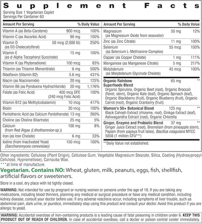 Rainbow Light Womens One + Multivitamin 50 Plus | 60 Caplets | Supports Menopause | Real Food Nutrients, Digestive Enzymes & Probiotics