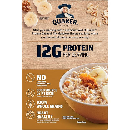 Quaker, Protein Instant Oatmeal, Banana Nut, 12.9 Oz, 6 Count (Pack of 12)