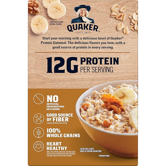 Quaker, Protein Instant Oatmeal, Banana Nut, 12.9 Oz, 6 Count (Pack of 1)