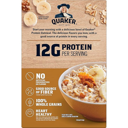 Quaker, Protein Instant Oatmeal, Banana Nut, 12.9 Oz, 6 Count (Pack of 1)