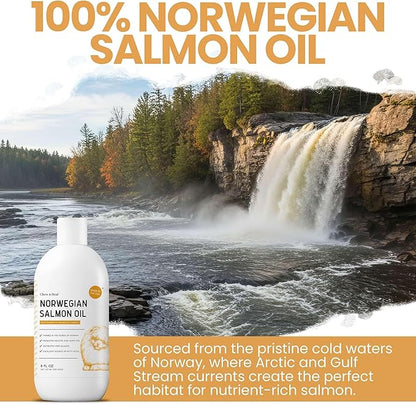 Salmon Oil for Dogs - Premium Fish Oil for Skin and Coat Health - Omega 3 Supplement - Supports Itchy Skin - 8 oz Liquid - Norwegian Dog Salmon Oil - Essential Dog Supplement