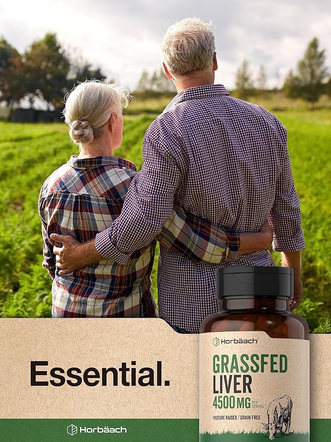 Horbäach Grass Fed Beef Liver | 4500mg | 90 Capsules | Desiccated, Pasture Raised, Grain Free, Non-GMO Supplement