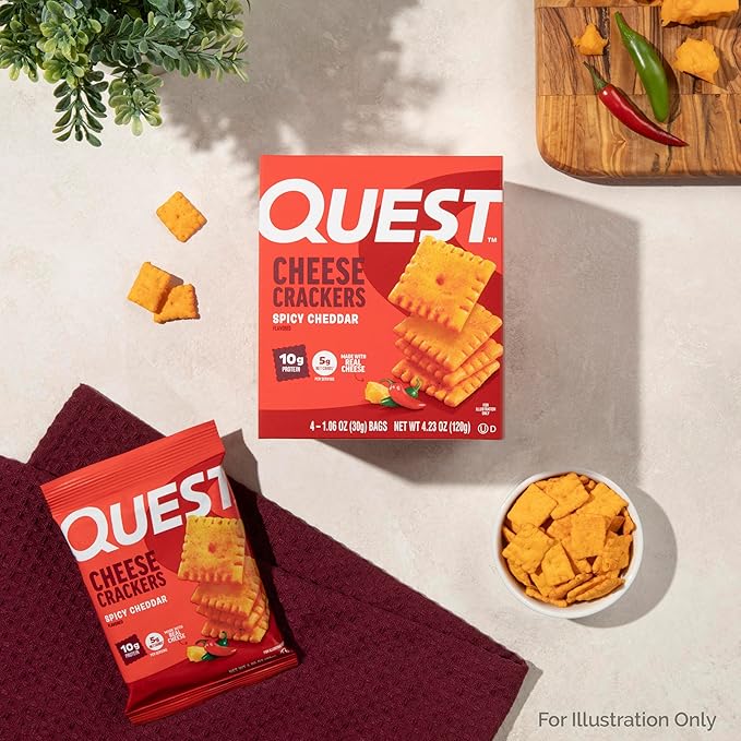 Quest Nutrition Cheese Crackers,Spicy Cheddar,10g of Protein,Low Carb,Made with Real Cheese,Protein Snack,4 Count (Pack of 2)