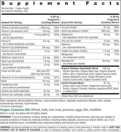 Rainbow Light Prenatal One Multivitamin Support from Conception to Postnatal, High Potency, Clinically Proven Absorption of Vitamin D, B2, Folate, Calcium, Zinc, Iron - 150 Tablets, 5 Month Supply