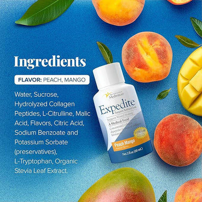 Medtrition Expedite Liquid Collagen, Peach Mango, 2 Fl Oz, Pack of 48 - Nutrition Support for General, Orthopedic & Cosmetic Surgery Recovery