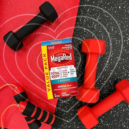 MegaRed Omega-3 Blend Total Body + Refresh 500mg Softgels, (65 Count in a Bottle), Easily Absorbed Krill Oil, to Support Your Heart, Joints, Brain & Eyes