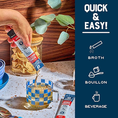 Bare Bones Beef Bone Broth Instant Powdered Mix Packets | 5g Collagen | 10g Protein | Keto & Paleo Friendly | No Artificial Flavors | Rich Savory on-the-go 16 Pack