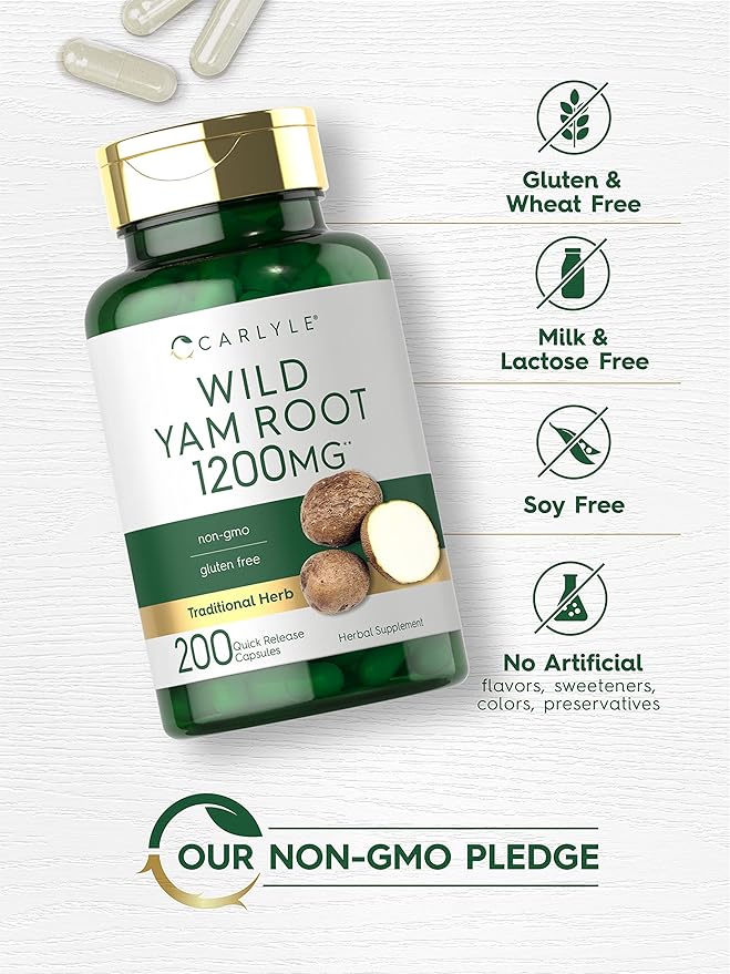 Carlyle Wild Yam Root Capsules | 200 Count | Non-GMO, Gluten Free | Traditional Herb Extract
