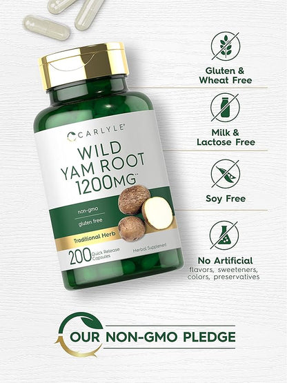 Carlyle Wild Yam Root Capsules | 200 Count | Non-GMO, Gluten Free | Traditional Herb Extract