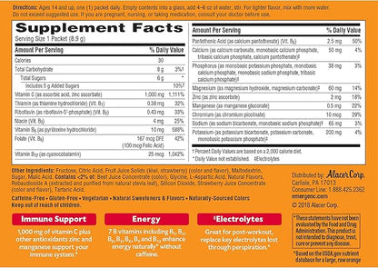 Emergen-C 1000mg Vitamin C Immune Support Powder Strawberry Kiwi 30CT includes Zinc, Manganese, 7 B Vitamins and Electrolytes for Back to School Essentials
