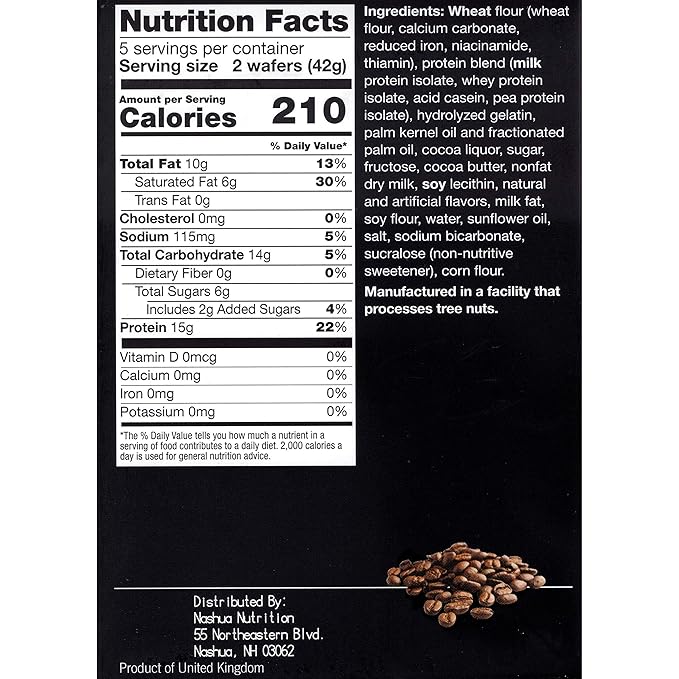 Proti-Thin High Protein Mocha Wafer Squares, Low Sugar, Low Carb, Aspartame Free, Diet Wafer Bars, Healthy Snack, 5 Servings, 2 Wafers per Serving
