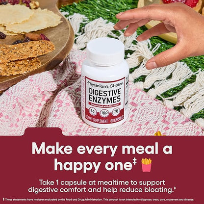 Physician's CHOICE Digestive Enzymes for Bloating & Digestion - 16 Enzymes with Organic Prebiotics & Probiotics for Gut & Digestive Health - Meal Time Discomfort Relief - Dual Action Support - 60 CT