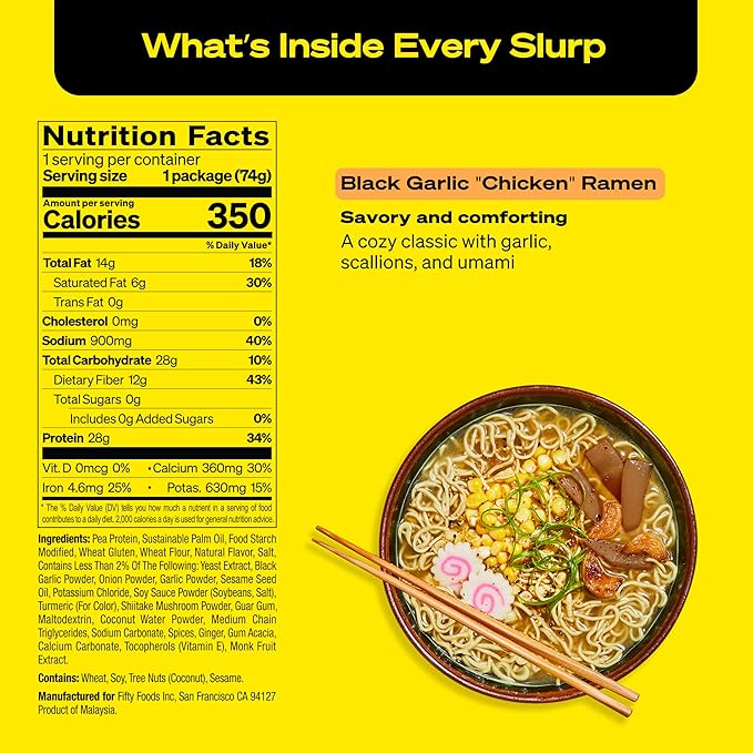 immi Black Garlic “Chicken” Ramen – Bold Flavor, Chewier Noodles & High Protein – Vegan, Keto-Friendly Ramen Noodles – Low Carb, Zero Sugar – Healthy Plant-Based Ramen Bowl, 6-Pack