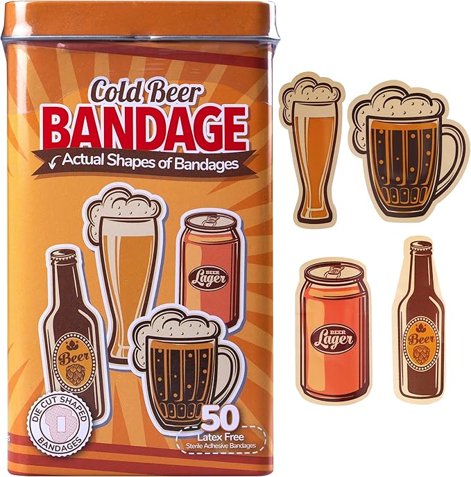 BioSwiss Funny Bandages, Cold Beverage Shaped Adult Novelty Self Adhesive Bandage Set, Latex Free, Sterile Wound Care, 50 Count